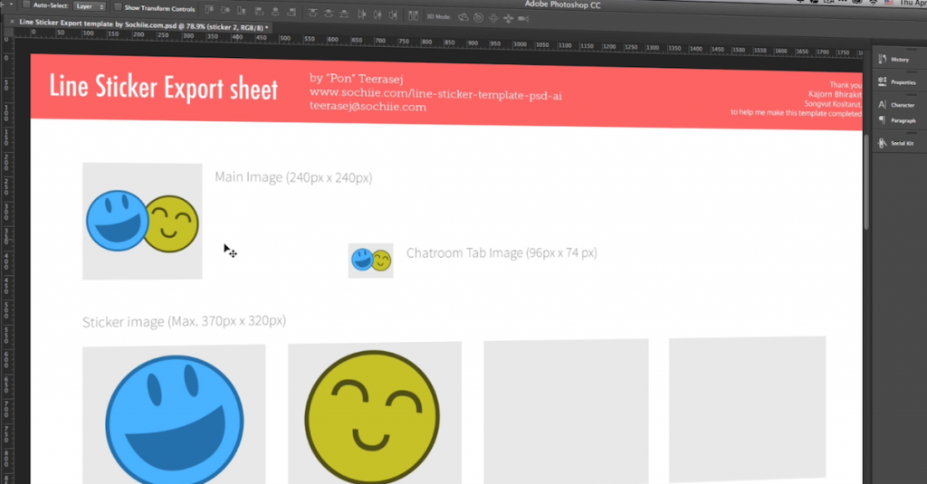 Line Sticker Creator Photoshop CC template by teerasej